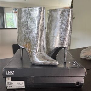 INC International Concepts Women's Metallic Silver Heeled Boots